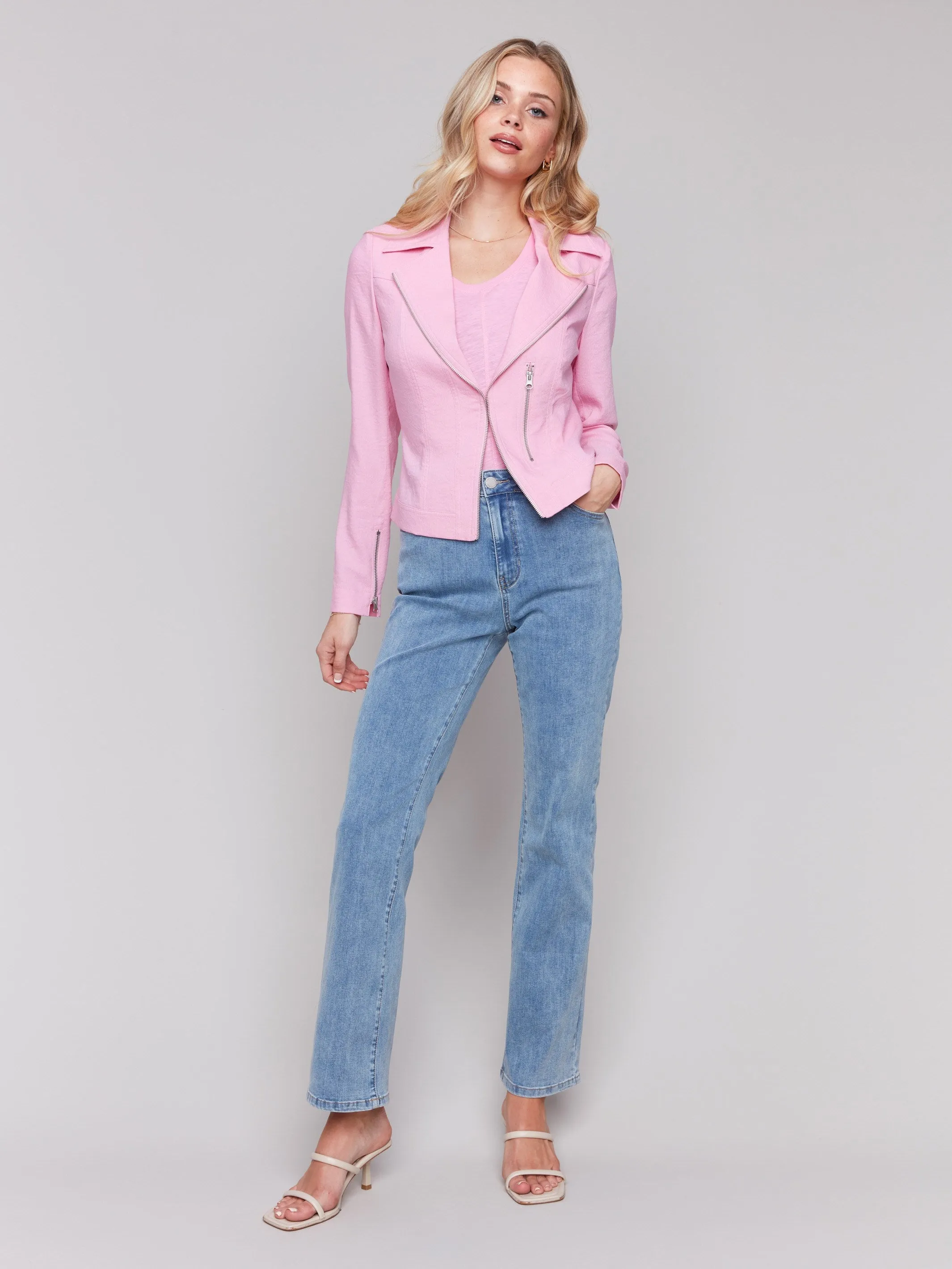 Crinkle Rayon Biker Jacket - Begonia