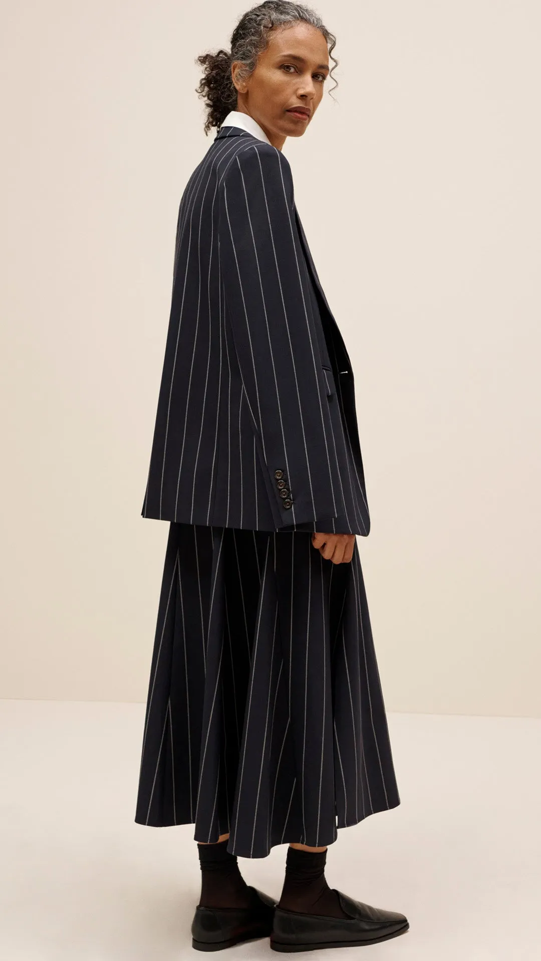Crosby Blazer in Stretch Wool | Navy Stripe