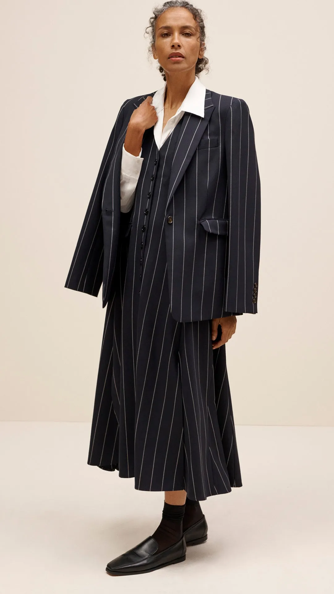 Crosby Blazer in Stretch Wool | Navy Stripe