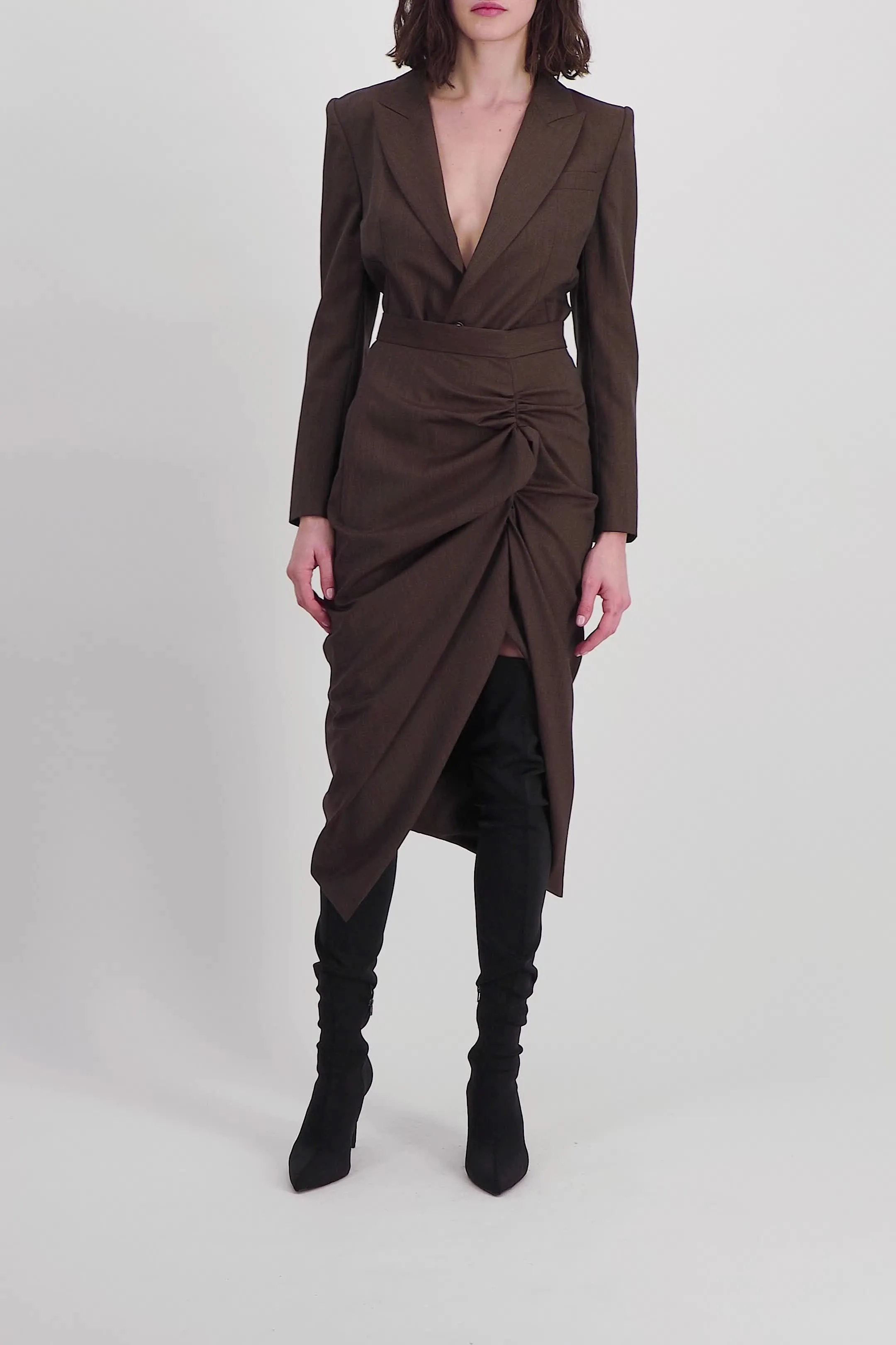 Draped pencil skirt with front slit