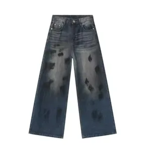 Faded Navy Paint Stroke Baggy Jeans