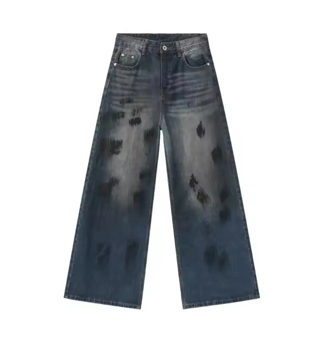 Faded Navy Paint Stroke Baggy Jeans