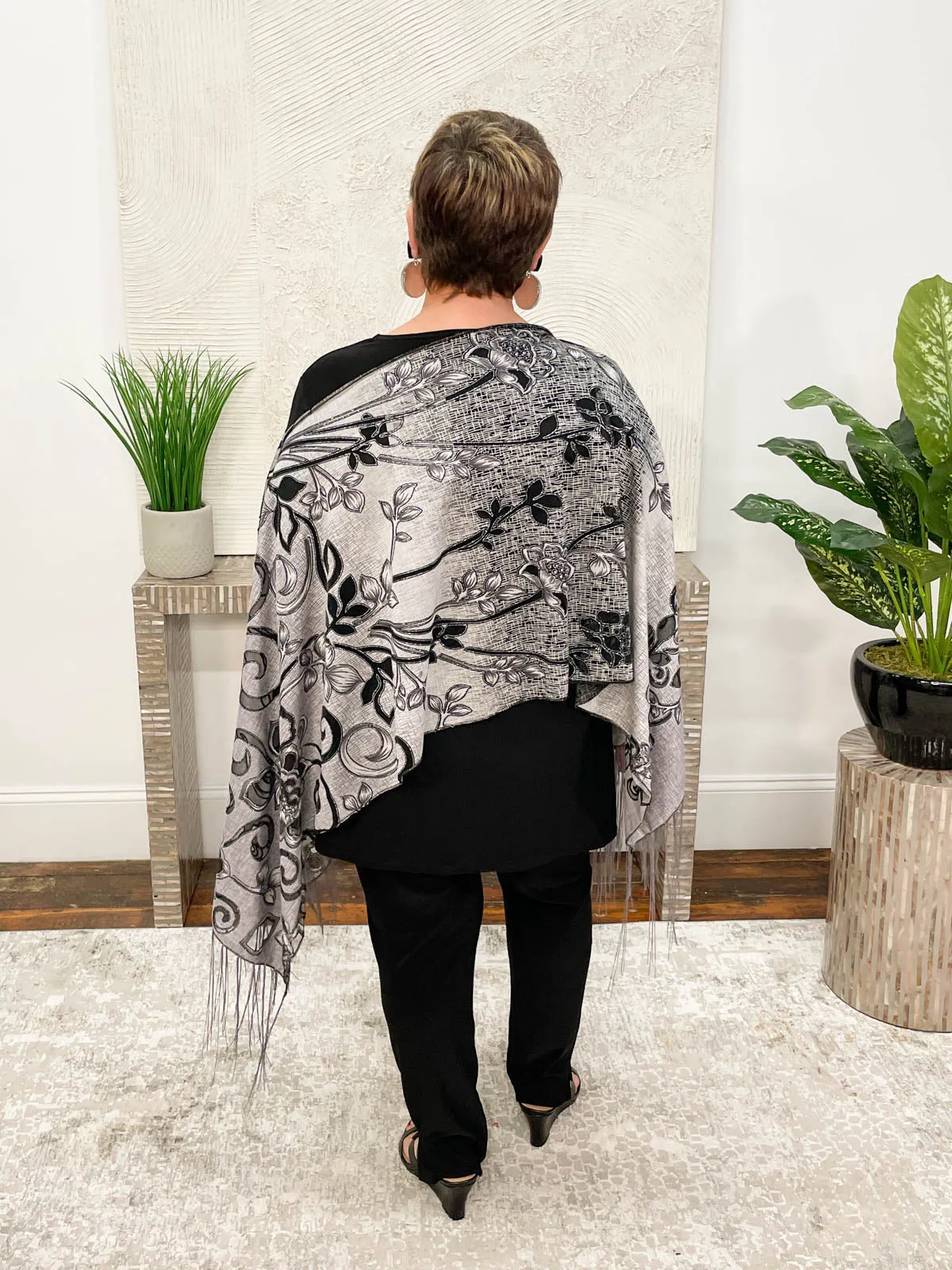 Floral Scroll Burnout Multi-Way Topper, Silver Grey