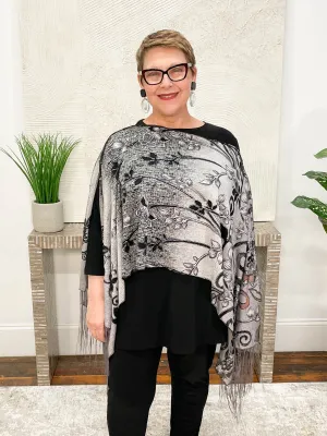 Floral Scroll Burnout Multi-Way Topper, Silver Grey