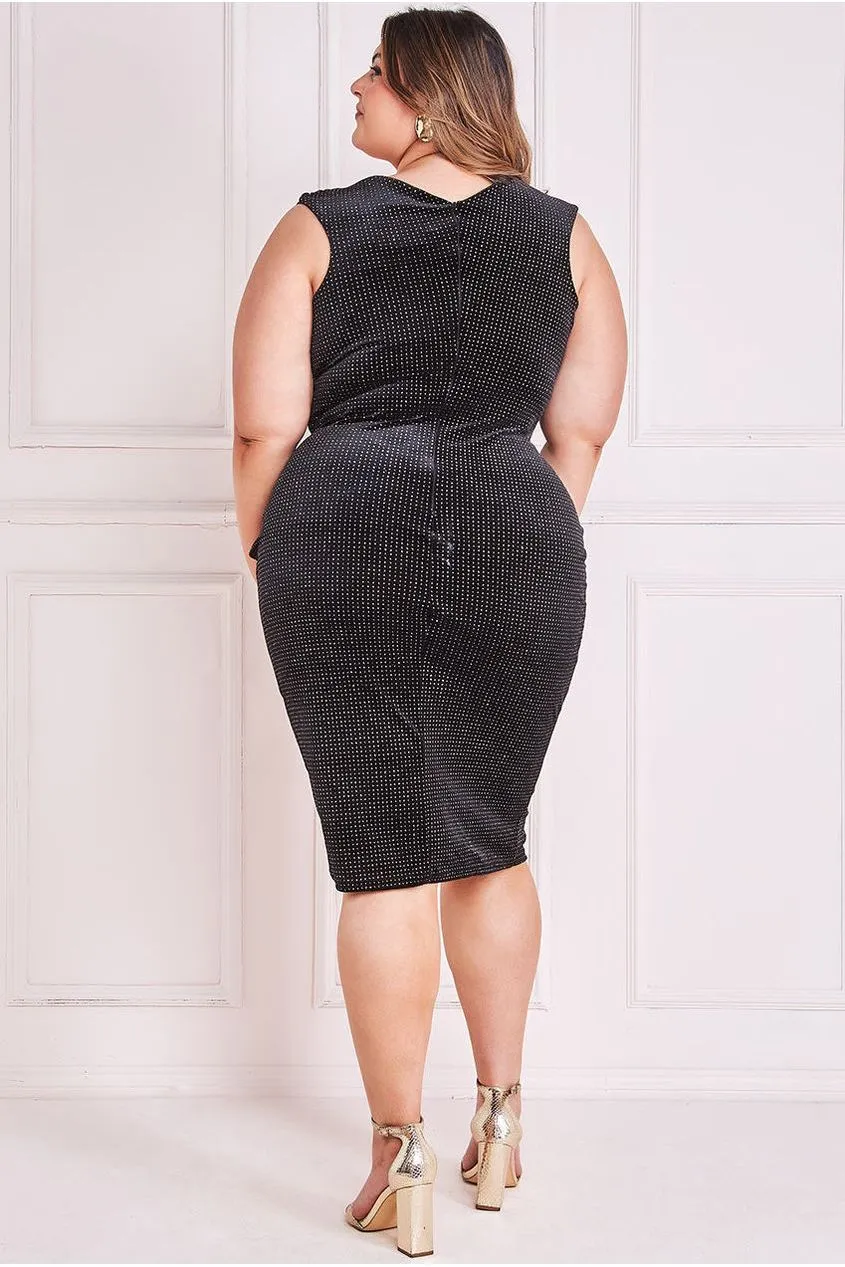 Goddiva Plus Sparkle Off The Shoulder Midi - Black