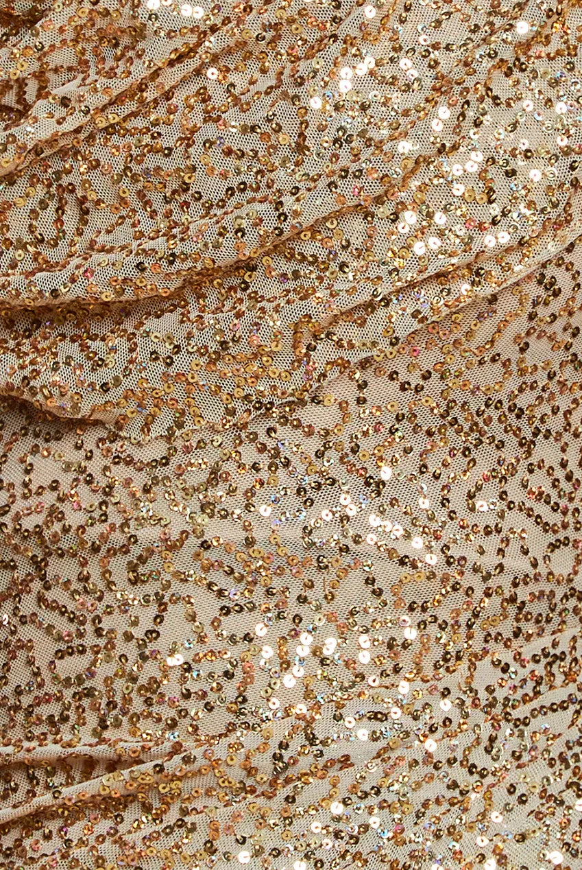 Goddiva Sequin Cowl One Shoulder Midi Dress - Gold