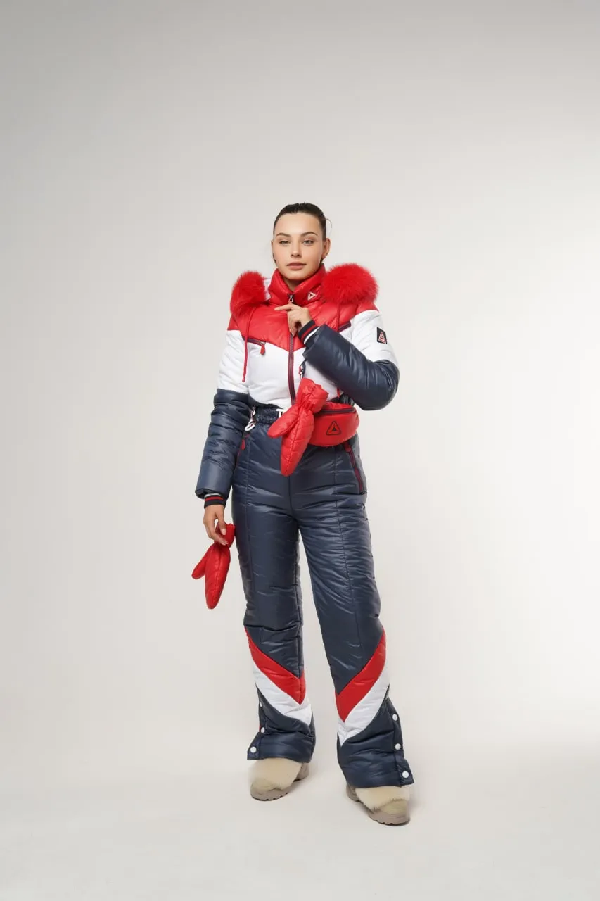 Hooded Winter Jumpsuit Water Repellent Fabric Jumpsuit with Pouch and Mittens