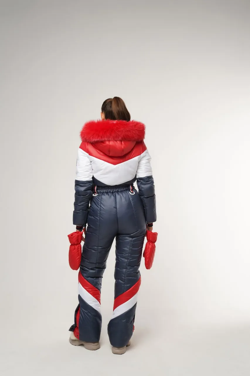 Hooded Winter Jumpsuit Water Repellent Fabric Jumpsuit with Pouch and Mittens