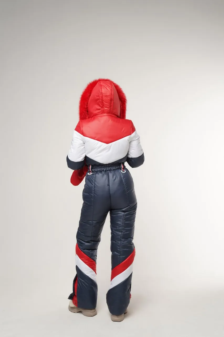 Hooded Winter Jumpsuit Water Repellent Fabric Jumpsuit with Pouch and Mittens