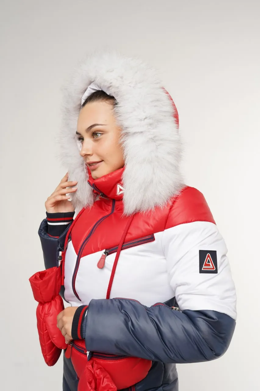 Hooded Winter Jumpsuit Water Repellent Fabric Jumpsuit with Pouch and Mittens