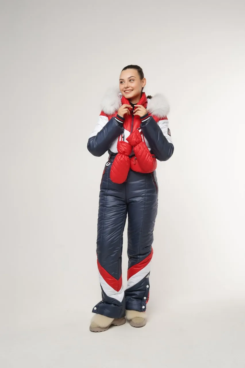 Hooded Winter Jumpsuit Water Repellent Fabric Jumpsuit with Pouch and Mittens