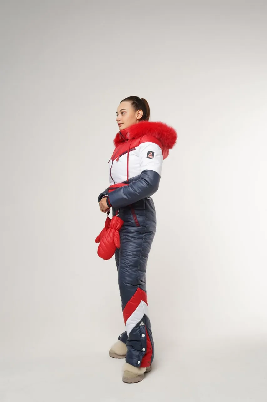 Hooded Winter Jumpsuit Water Repellent Fabric Jumpsuit with Pouch and Mittens
