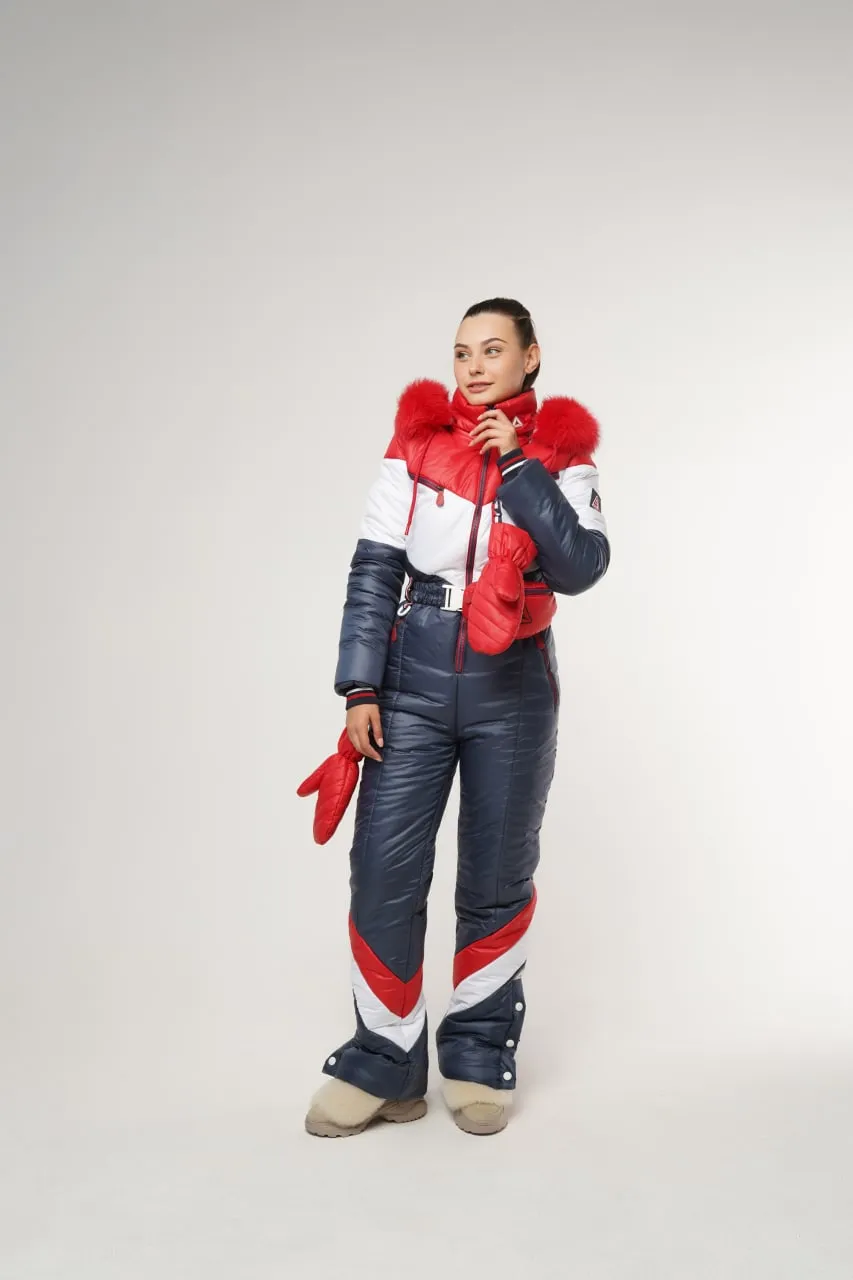Hooded Winter Jumpsuit Water Repellent Fabric Jumpsuit with Pouch and Mittens