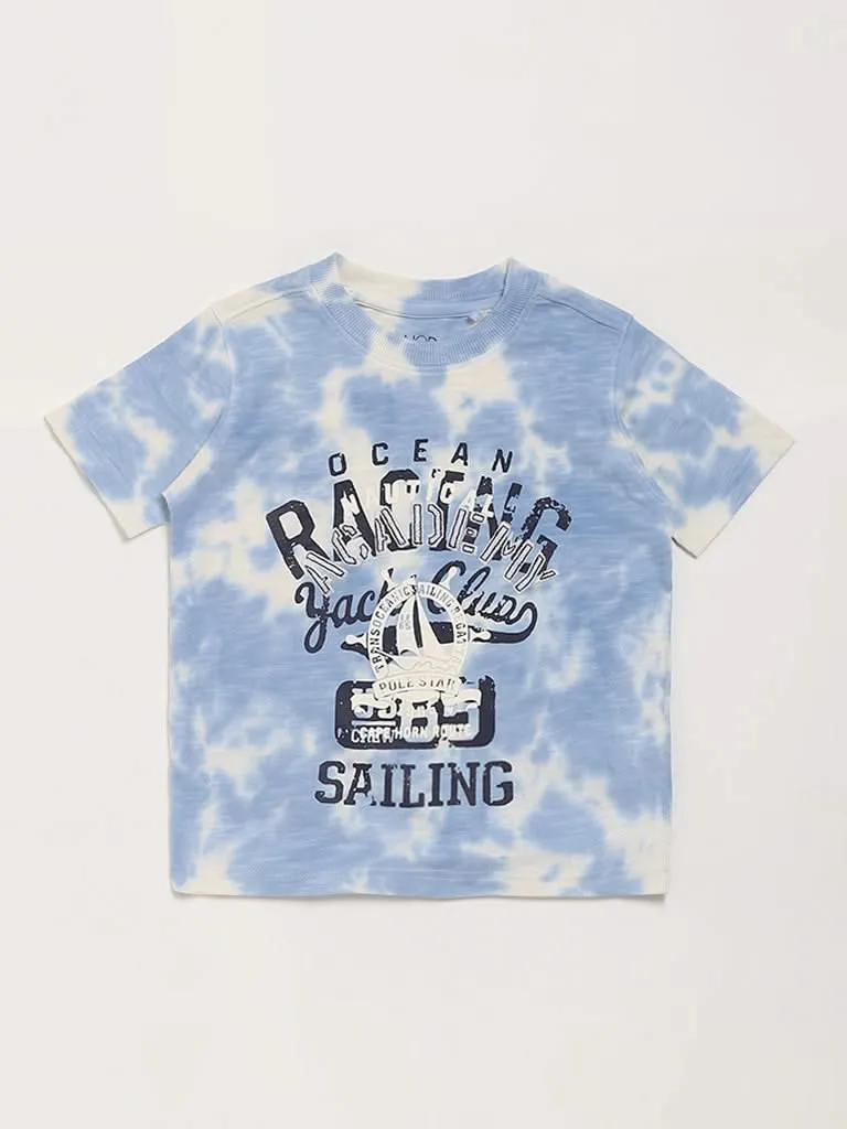 HOP Kids Tie-Dye Blue Printed T-Shirt