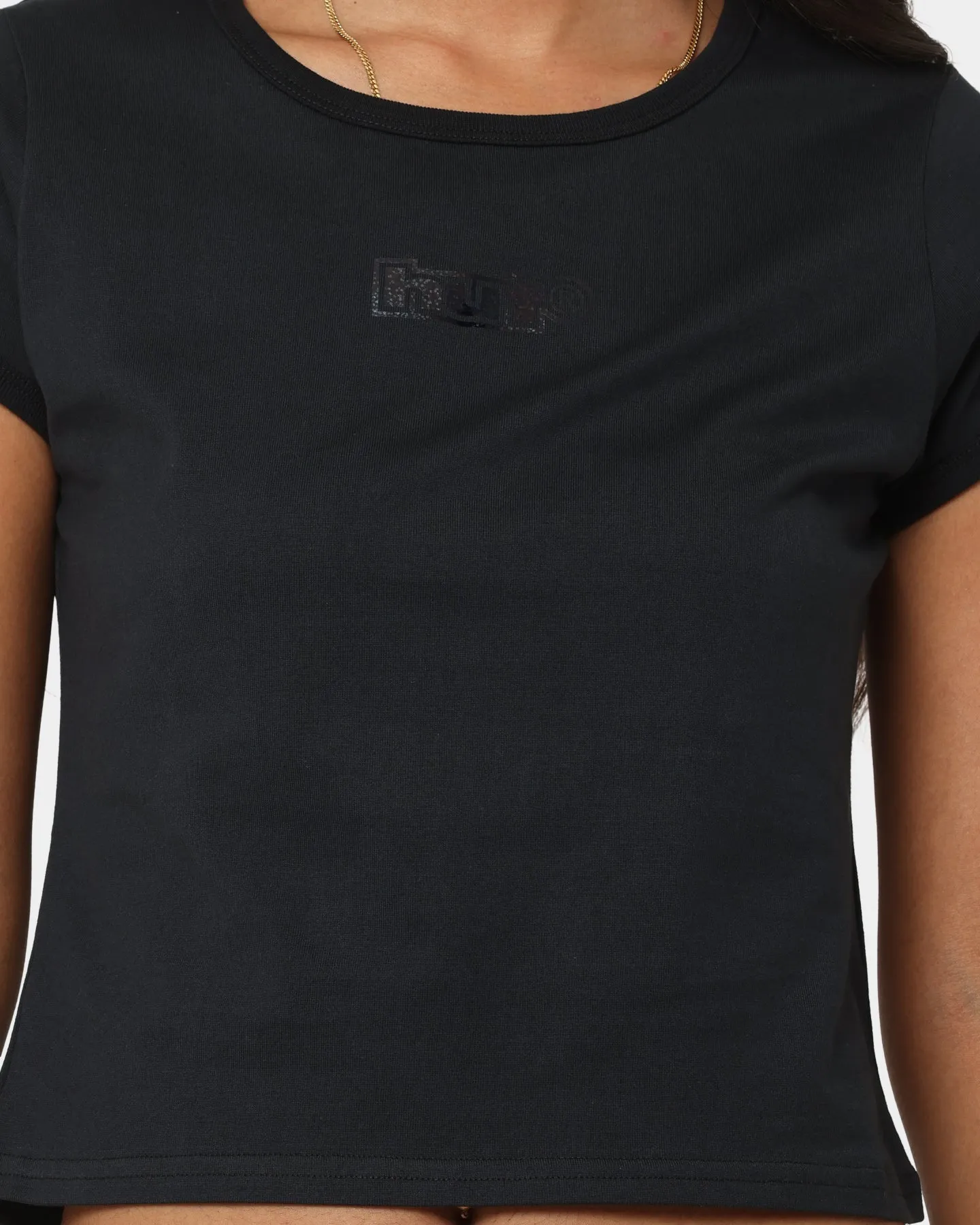 HUF Women's Foil Logo Knit Baby T-Shirt Off Black