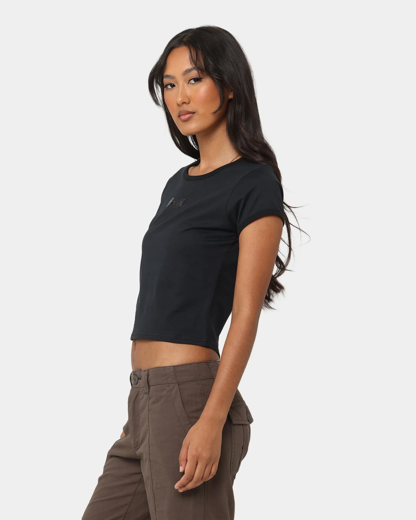 HUF Women's Foil Logo Knit Baby T-Shirt Off Black