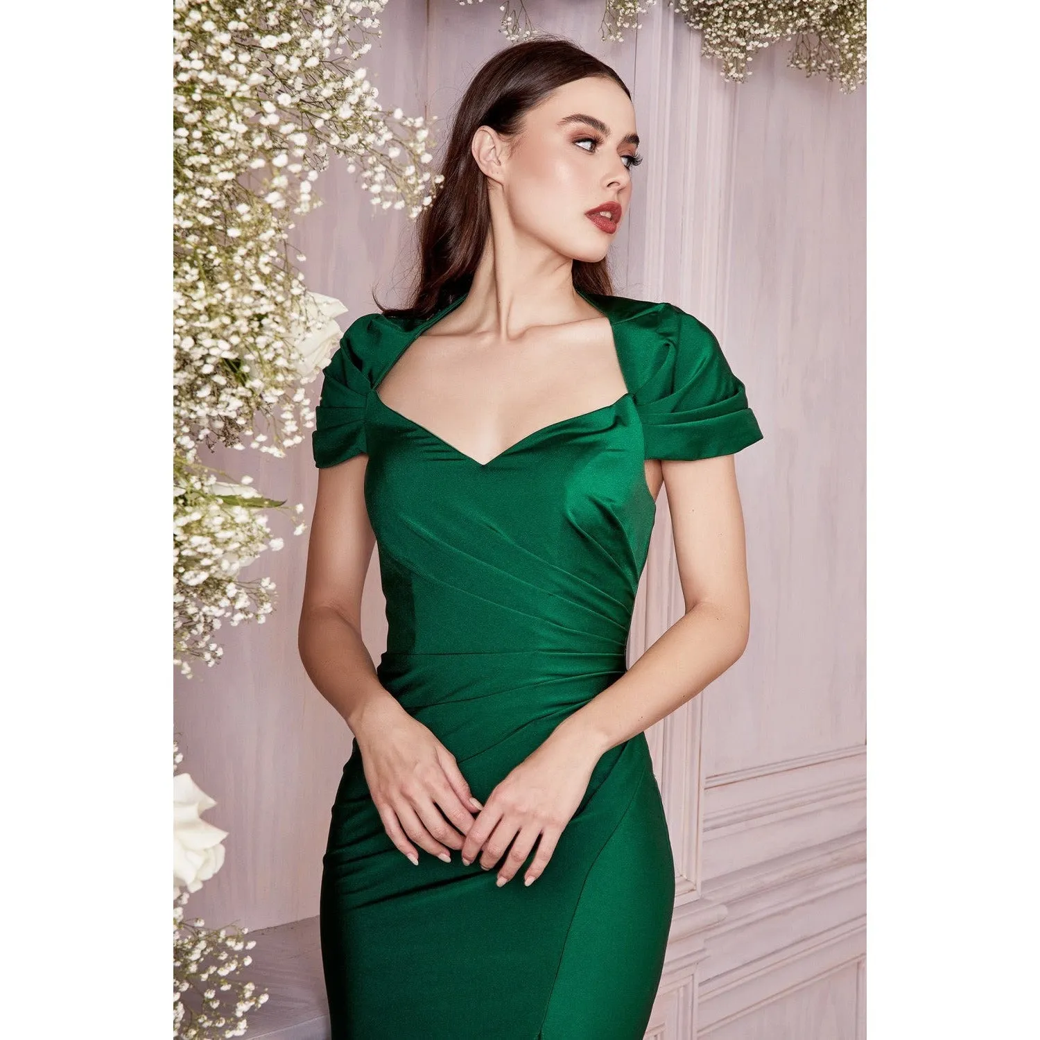 KV1061 CAP SLEEVE SHAWL FITTED DRESS