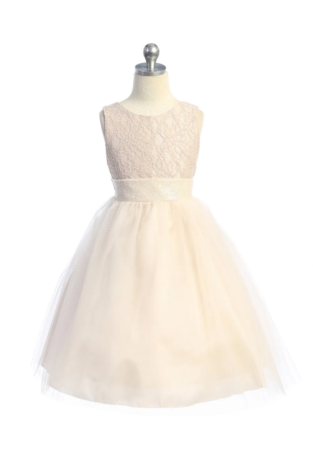 Lace Sequin V Back & Bow Girls Dress with Plus Sizes