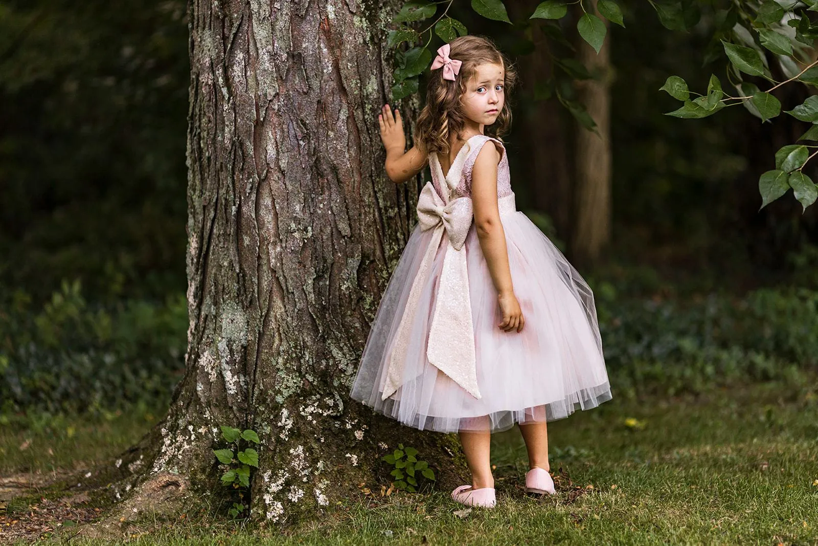 Lace Sequin V Back & Bow Girls Dress with Plus Sizes