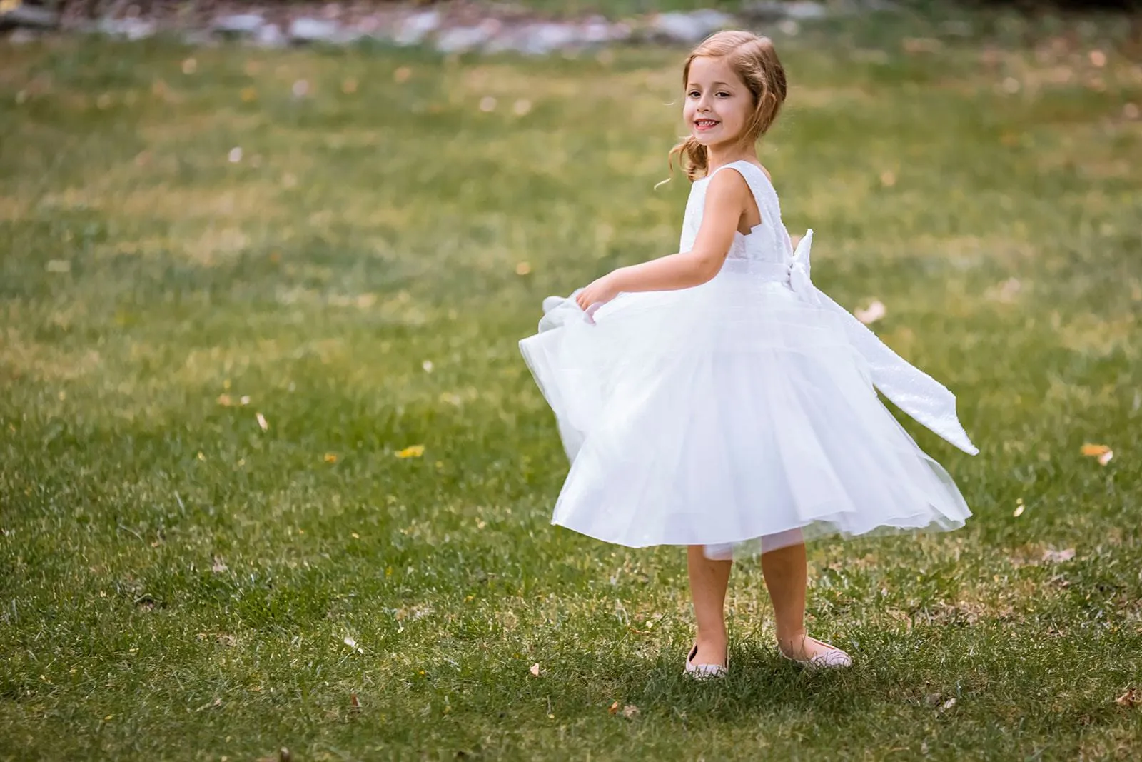 Lace Sequin V Back & Bow Girls Dress with Plus Sizes