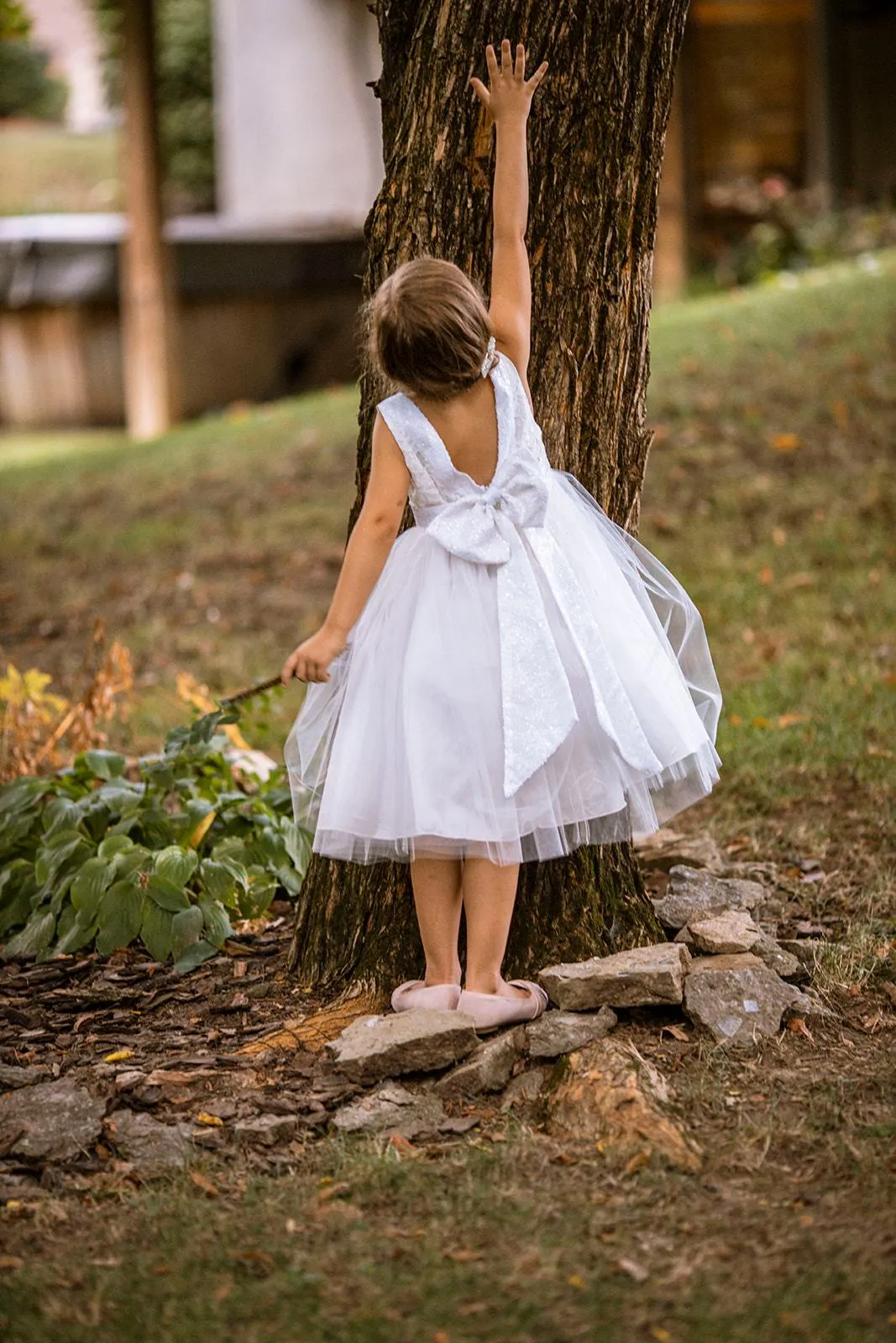 Lace Sequin V Back & Bow Girls Dress with Plus Sizes