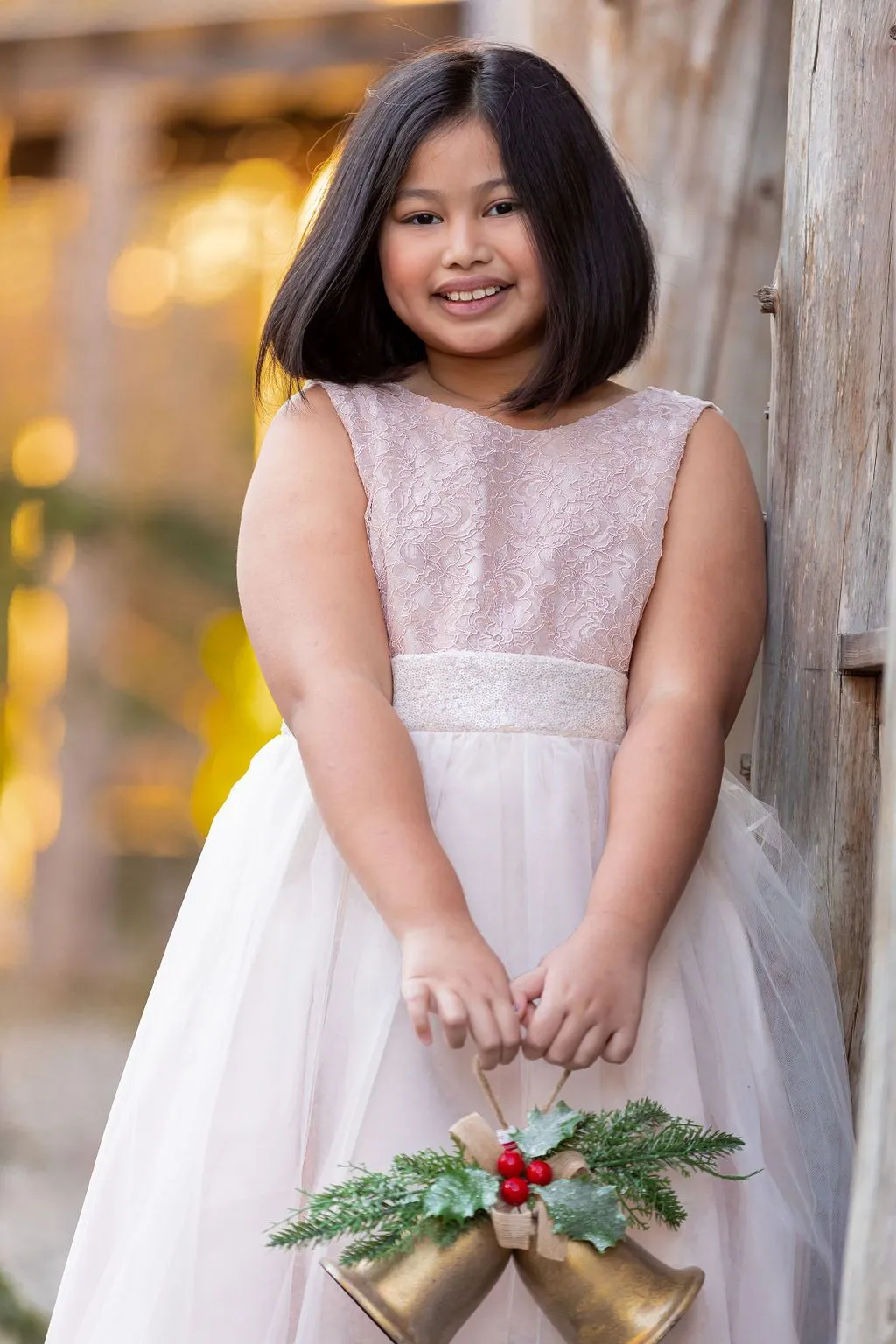 Lace Sequin V Back & Bow Girls Dress with Plus Sizes