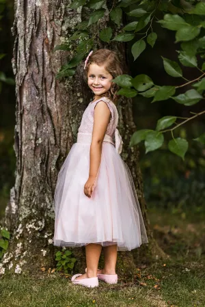 Lace Sequin V Back & Bow Girls Dress with Plus Sizes