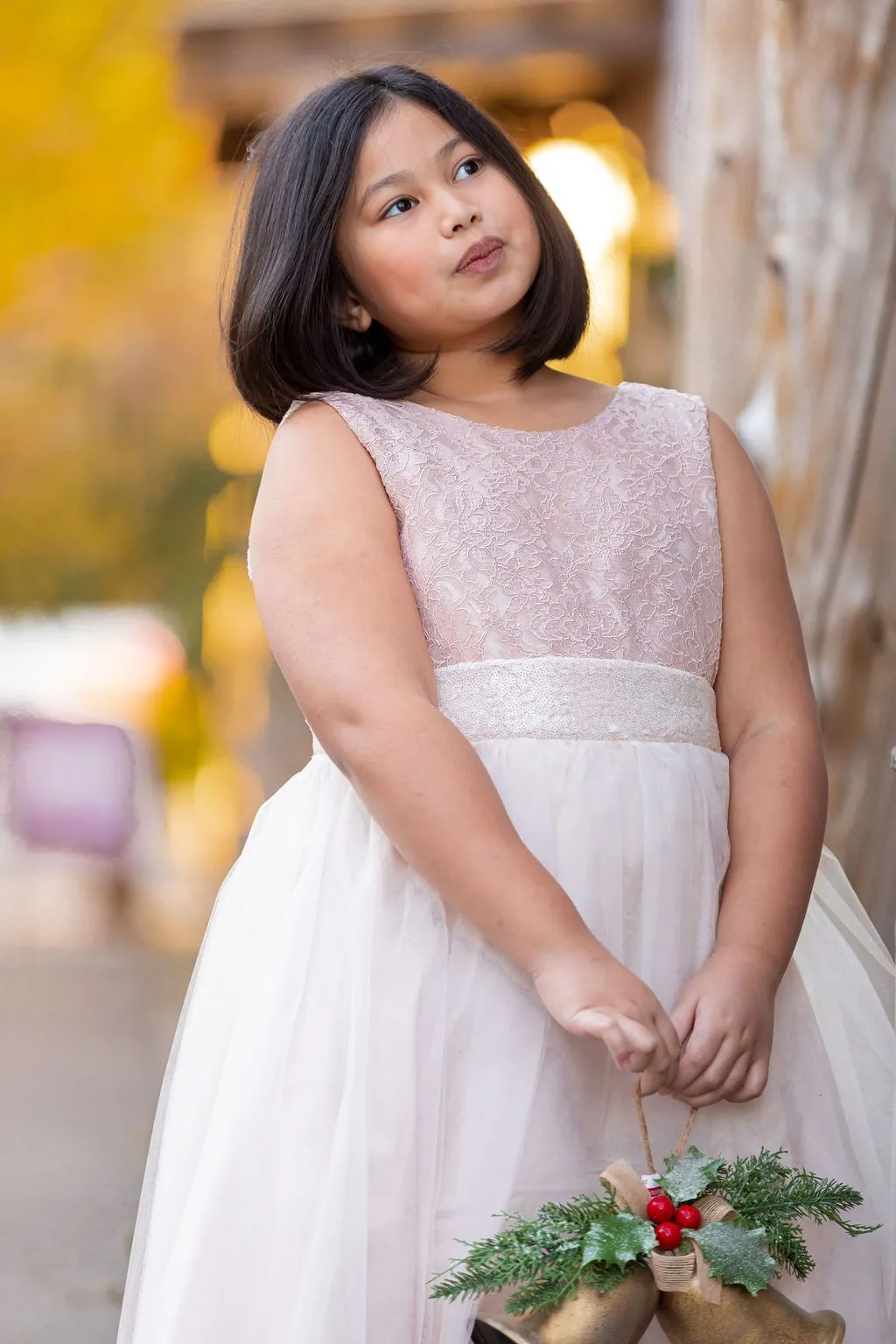 Lace Sequin V Back & Bow Girls Dress with Plus Sizes