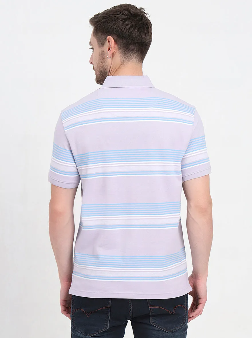 Lavender & Sky Blue Striped Slim Fit Polo T-Shirt | JadeBlue