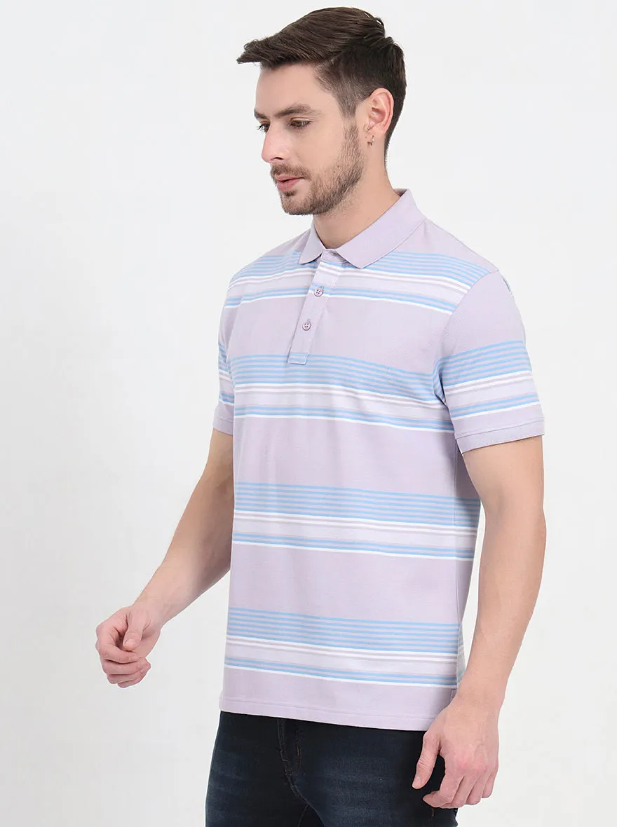 Lavender & Sky Blue Striped Slim Fit Polo T-Shirt | JadeBlue