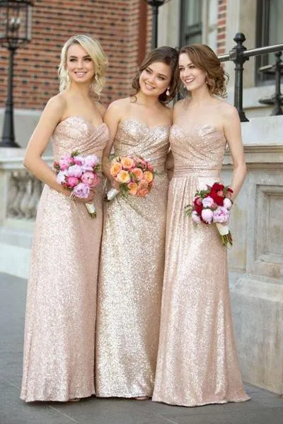 Luolandi Sweetheart Sequin Off Shoulder Bridesmaid Dresses Strapless Long Charming Evening Party Dress