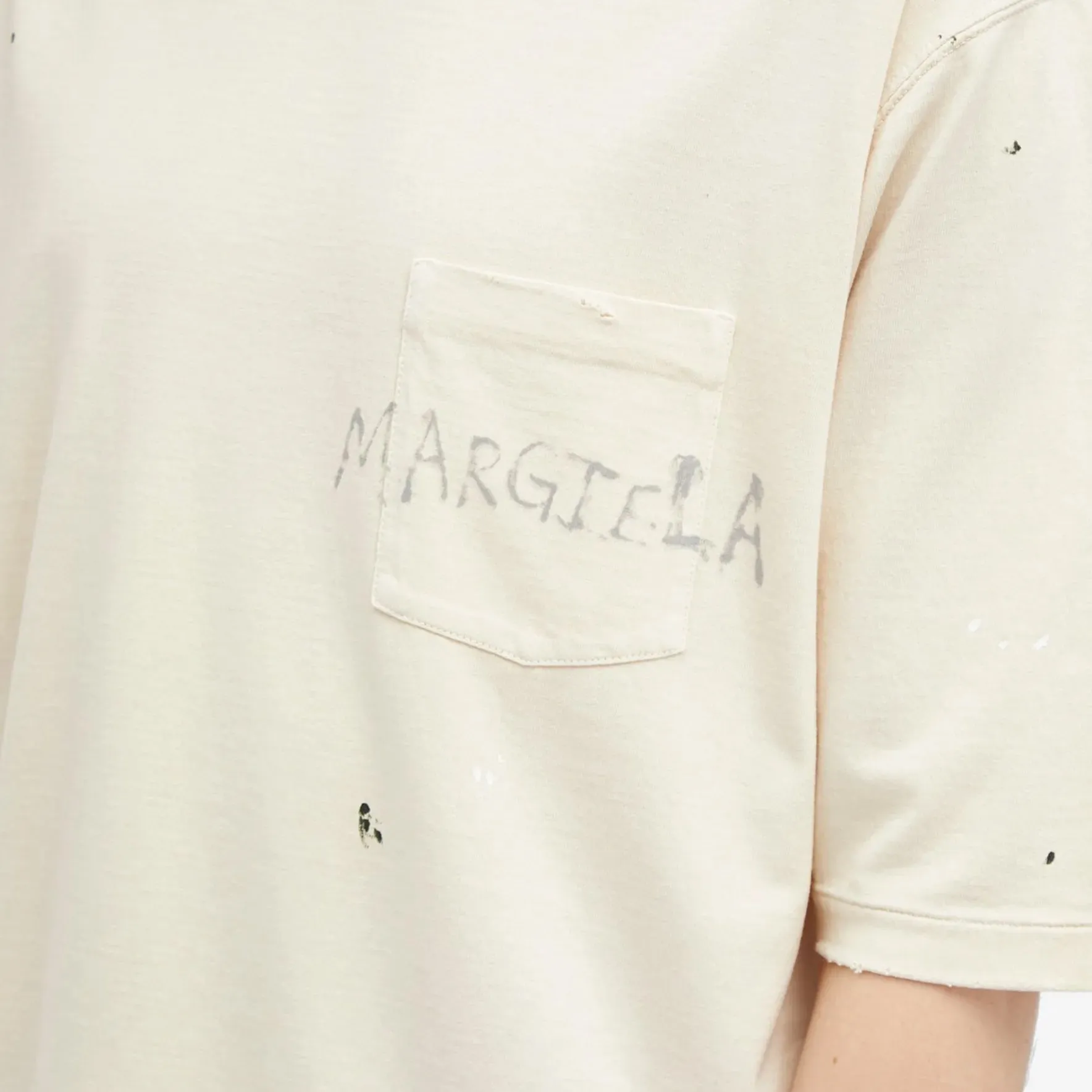 Maison Margiela Graffiti Logo Mock Neck T-Shirt, Ivory