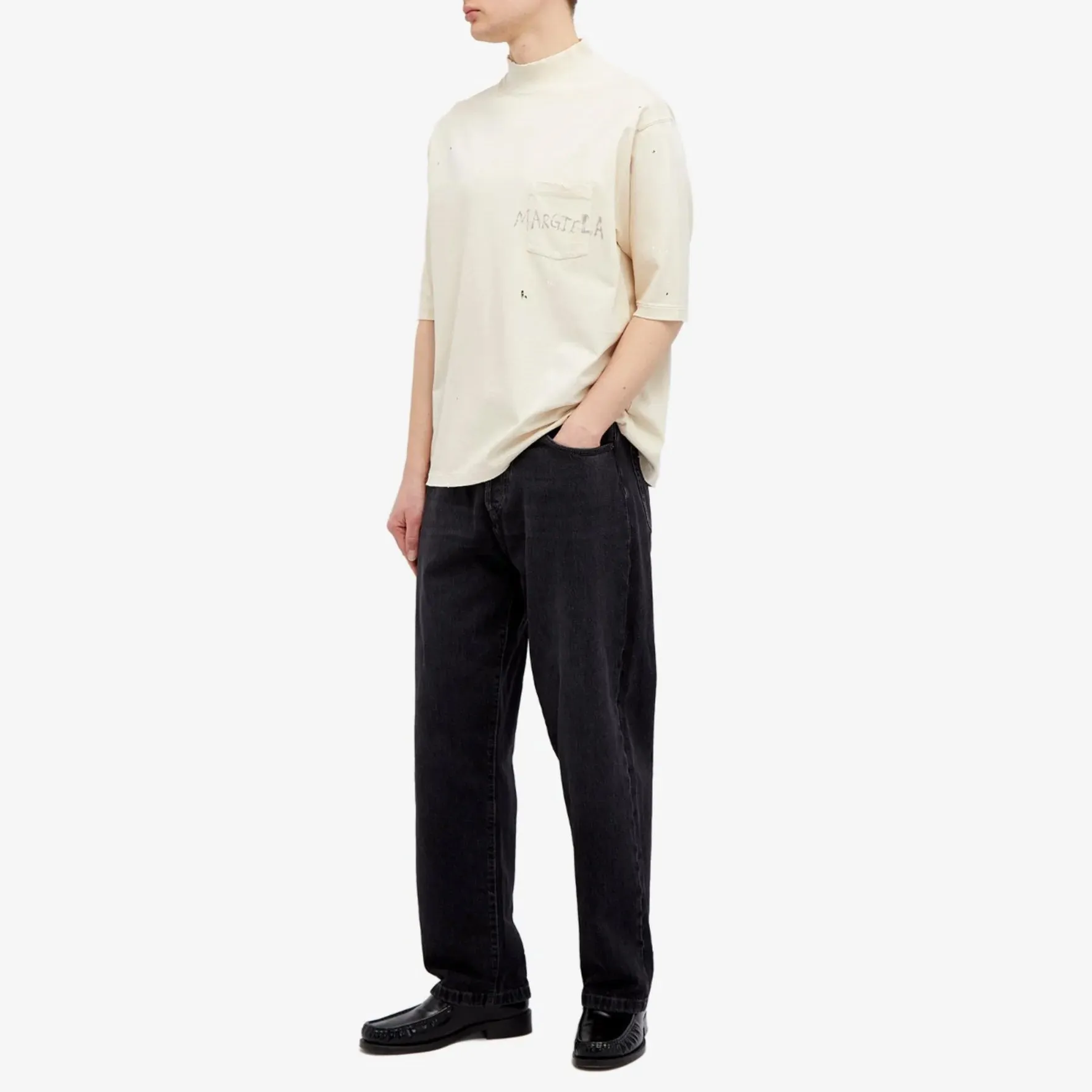 Maison Margiela Graffiti Logo Mock Neck T-Shirt, Ivory