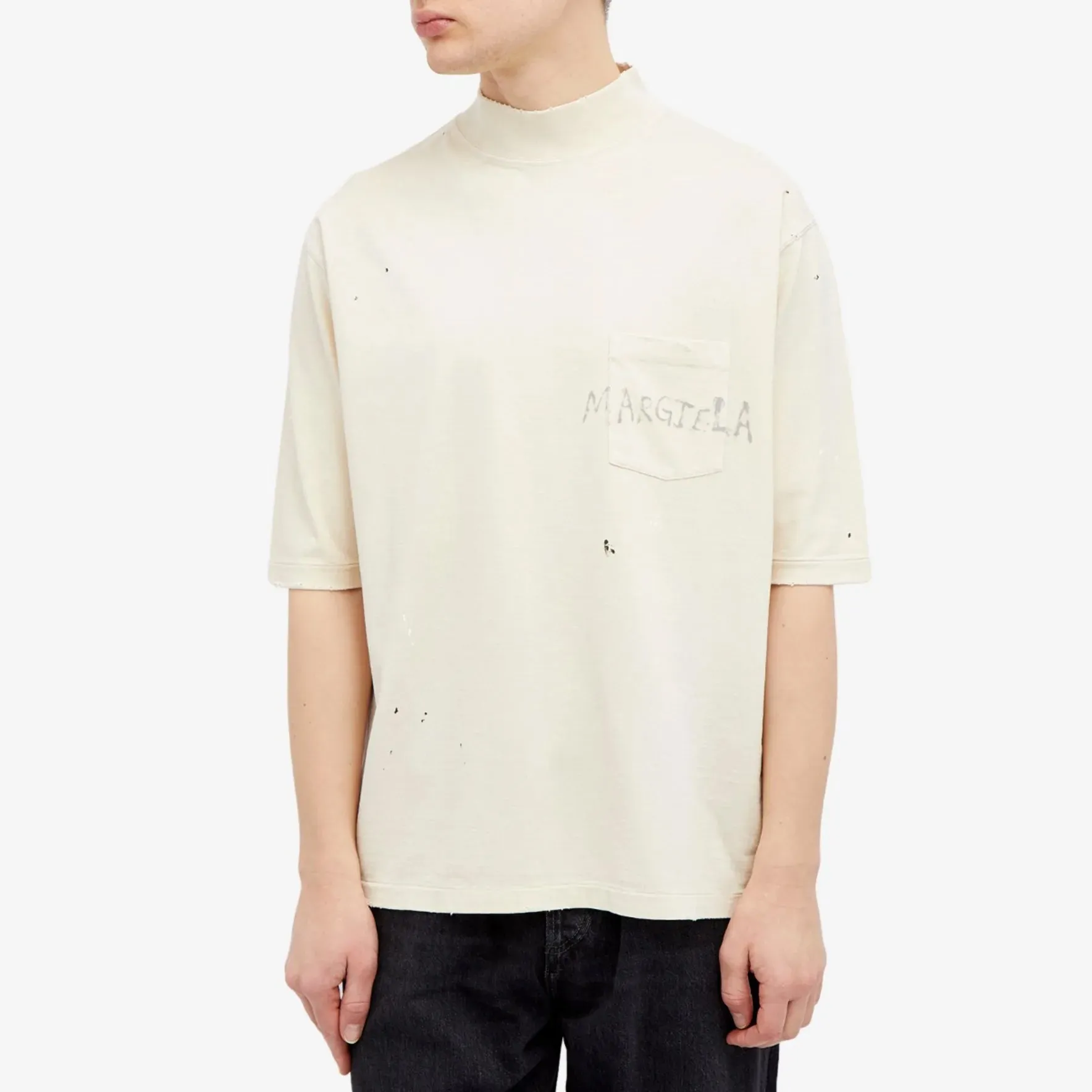 Maison Margiela Graffiti Logo Mock Neck T-Shirt, Ivory