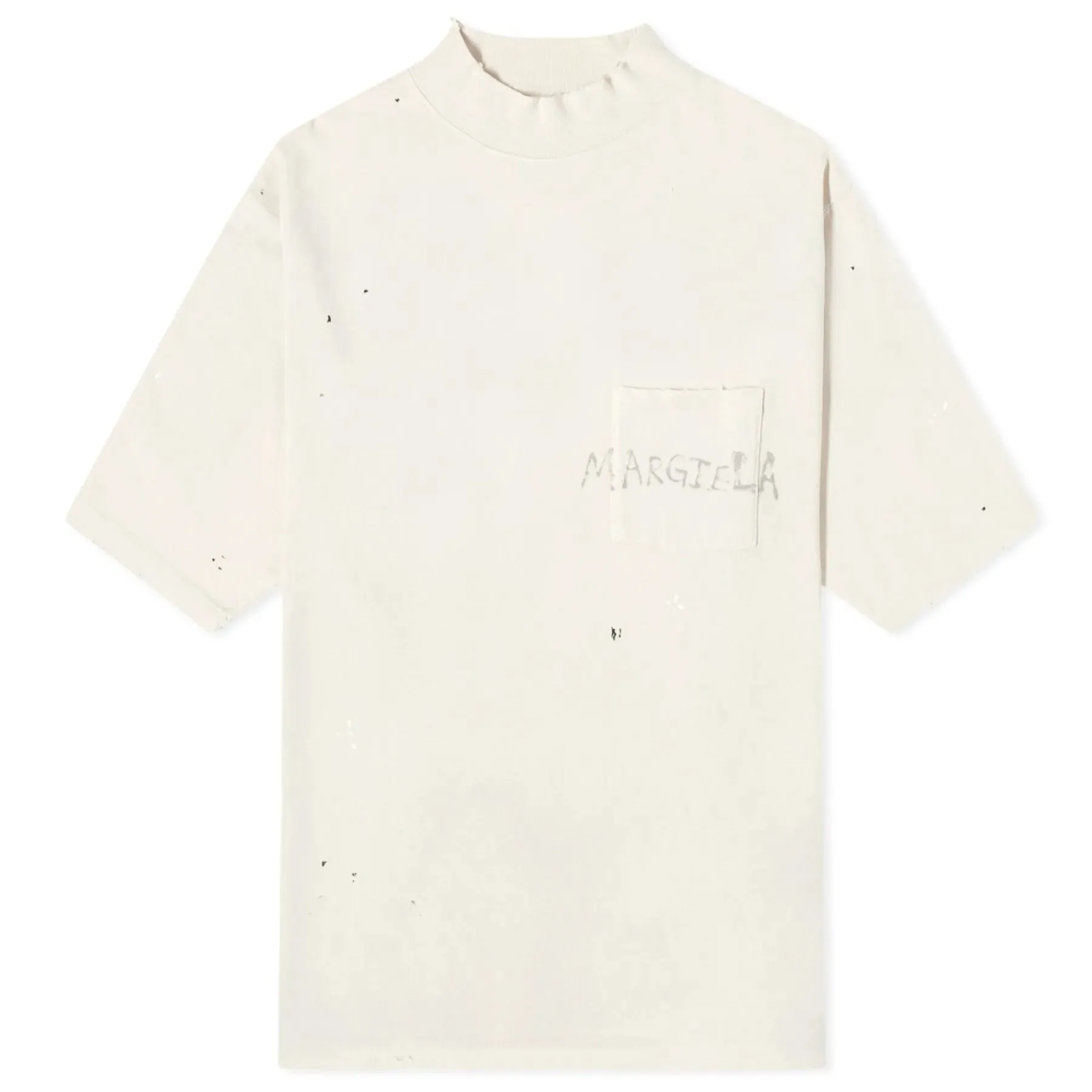 Maison Margiela Graffiti Logo Mock Neck T-Shirt, Ivory
