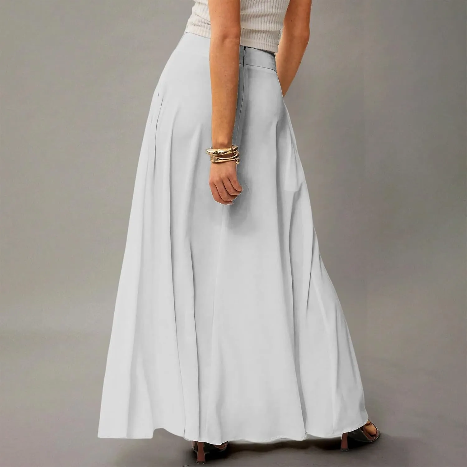 Maxi Skirts for Women Summer Floral Boho Elastic High Waist Tropical Skirts Pleated A-Line Flowy Swing Long Skirt