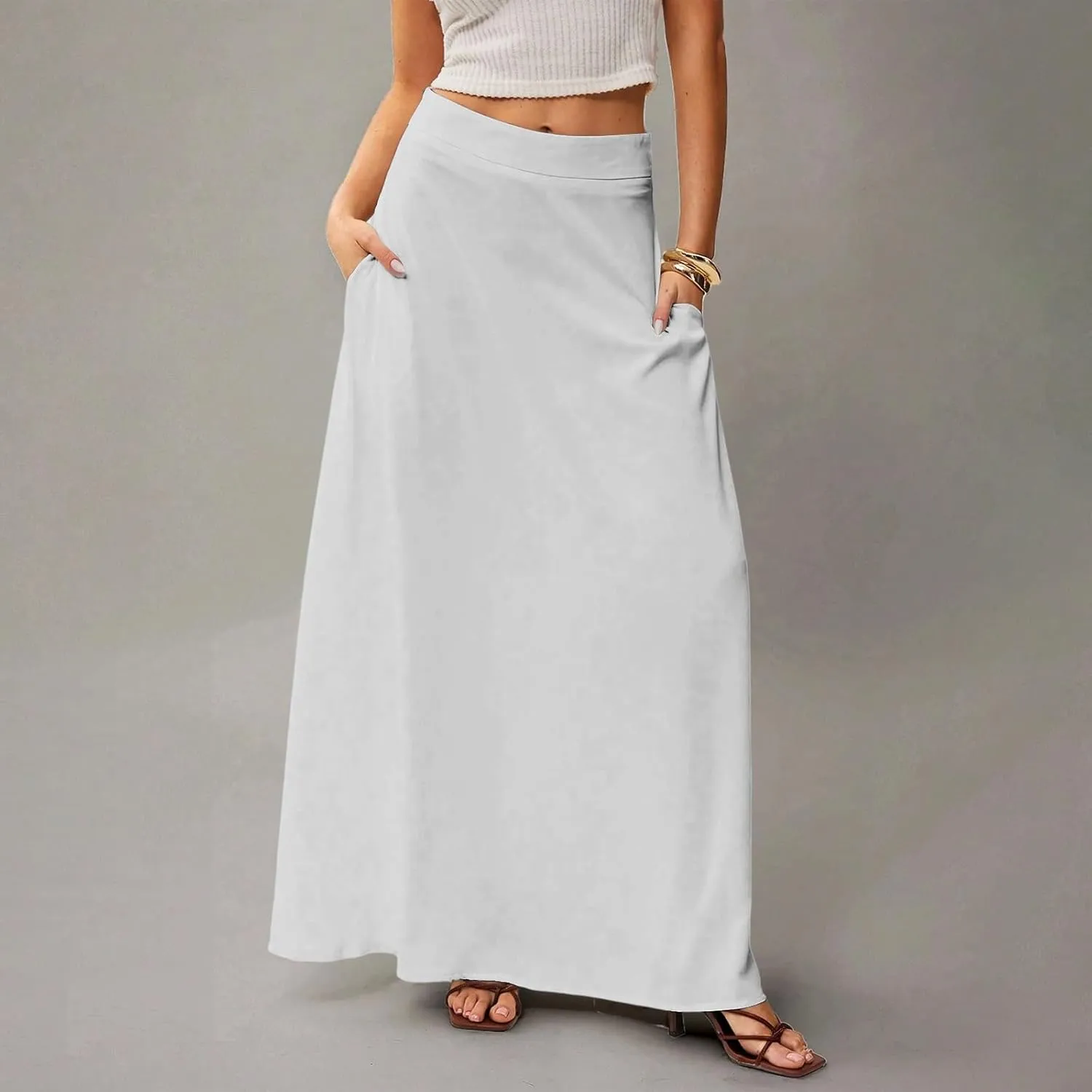 Maxi Skirts for Women Summer Floral Boho Elastic High Waist Tropical Skirts Pleated A-Line Flowy Swing Long Skirt