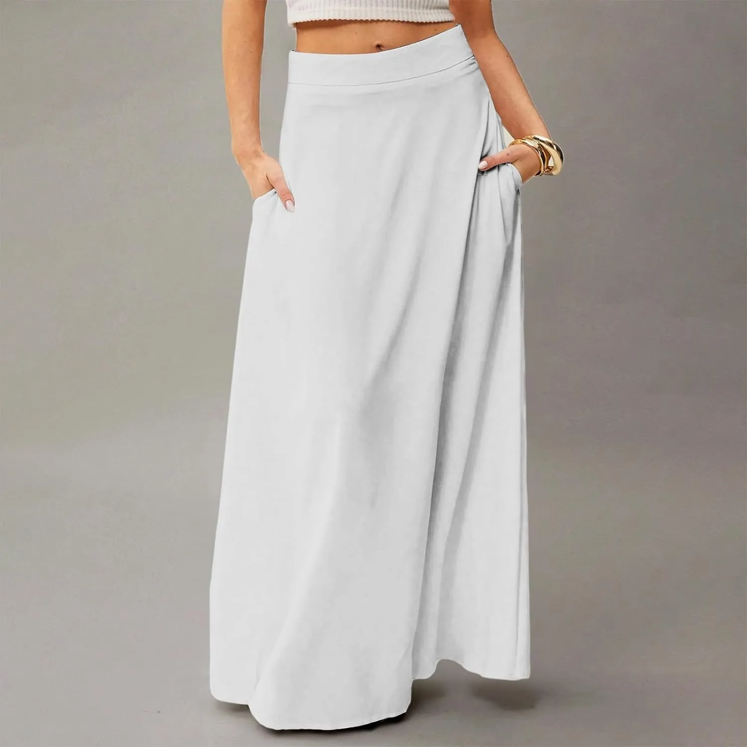 Maxi Skirts for Women Summer Floral Boho Elastic High Waist Tropical Skirts Pleated A-Line Flowy Swing Long Skirt
