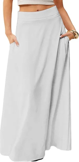 Maxi Skirts for Women Summer Floral Boho Elastic High Waist Tropical Skirts Pleated A-Line Flowy Swing Long Skirt