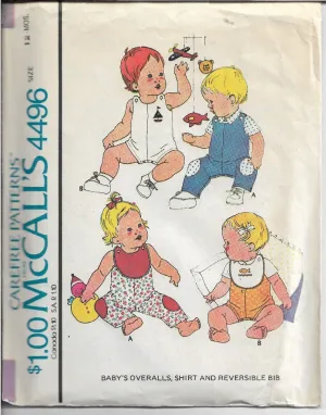 McCall's 4496 Baby Summer Overalls Shirt Bib Vintage Sewing Pattern 1970s
