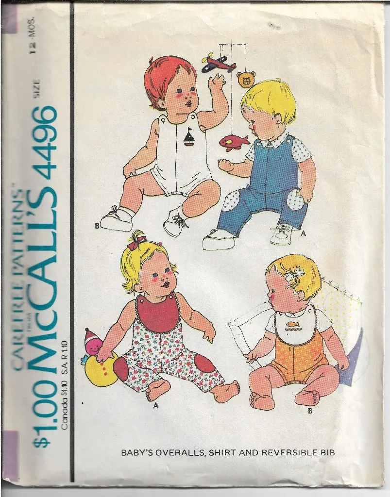 McCall's 4496 Baby Summer Overalls Shirt Bib Vintage Sewing Pattern 1970s