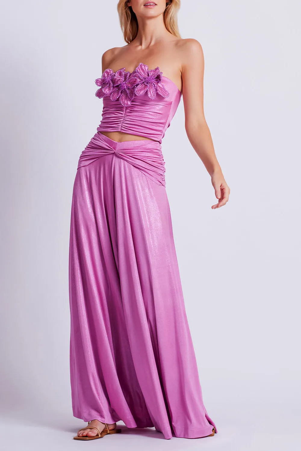 Metallic Jersey Wide Leg Pant