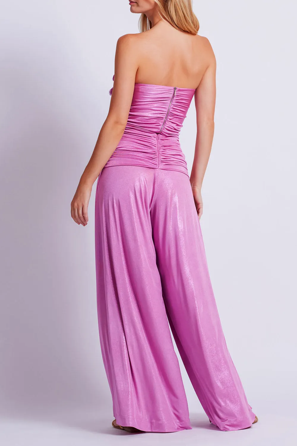Metallic Jersey Wide Leg Pant