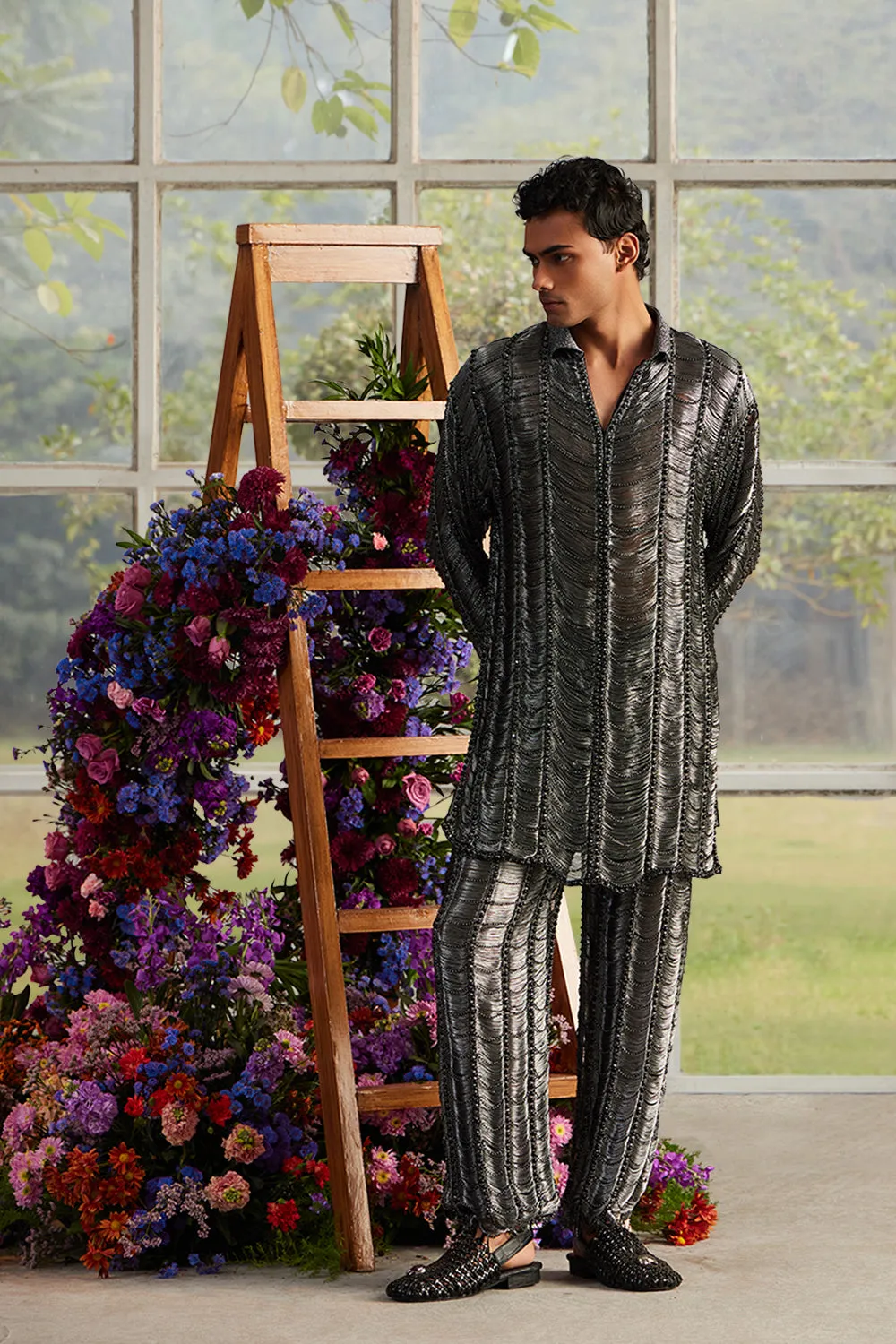 Metallic Thread-Shred Beaded Co-ord Set