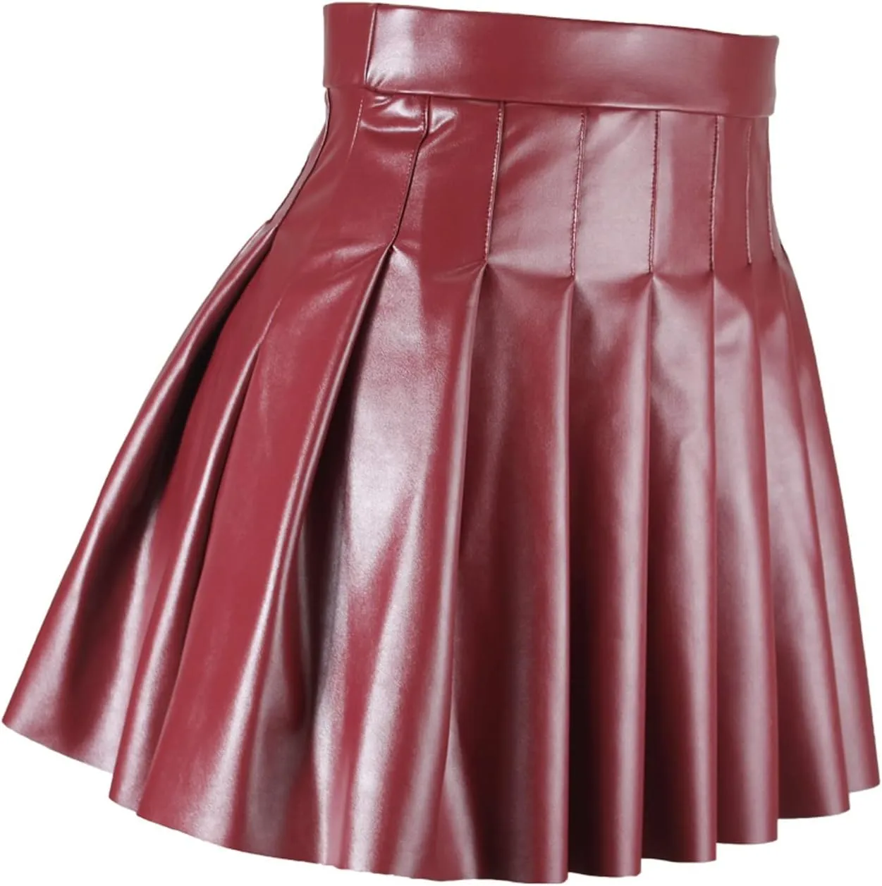 Mini Skirts for Women Trendy High Elastic Waist PU Leather Tummy Control Pleated Comfy Mini Skirts for Dance Summer