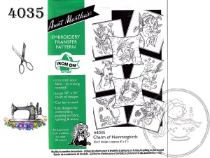 NEW Aunt Martha's 4035 Charm of Hummingbirds, Transfer Pattern, Hot Iron Transfers