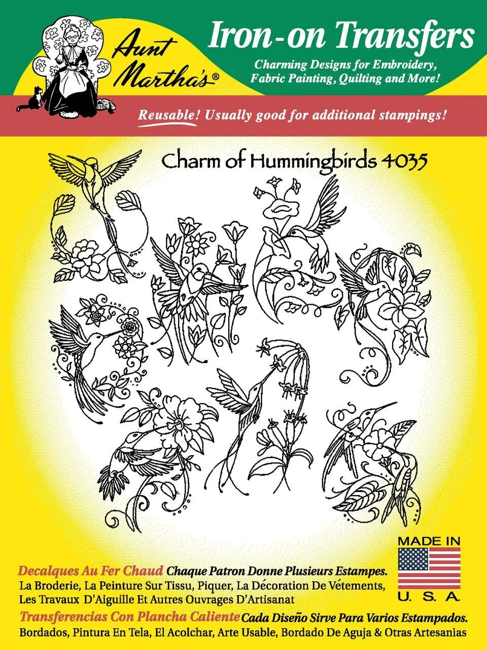 NEW Aunt Martha's 4035 Charm of Hummingbirds, Transfer Pattern, Hot Iron Transfers