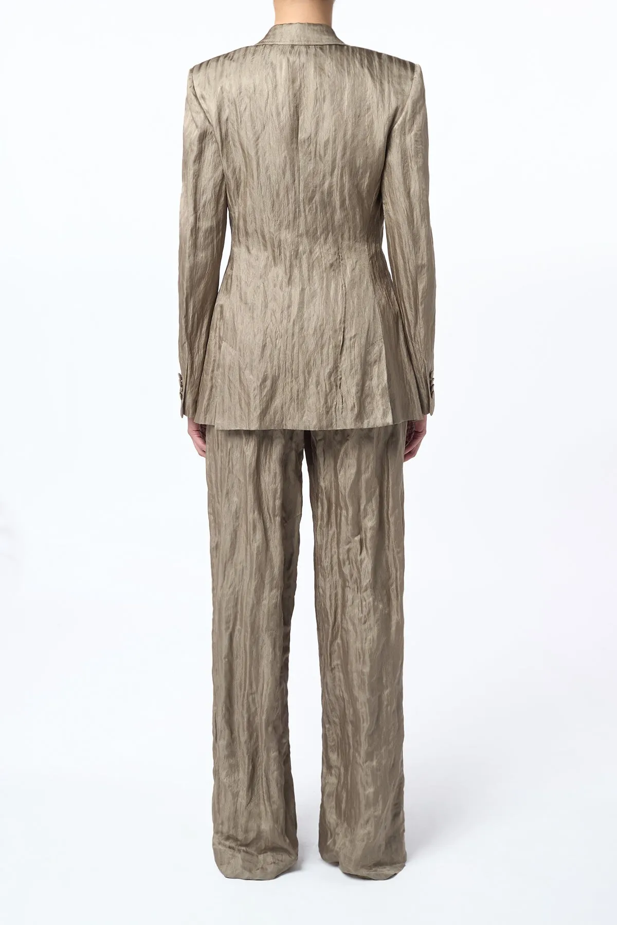 Norman Wide-Leg Pant in Gunmetal Metallic Crinkled Silk