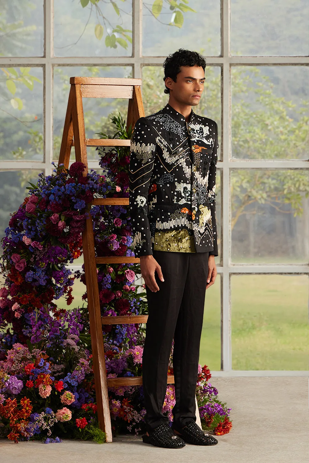 Onyx Rosa Bandhgala with Linen Pants
