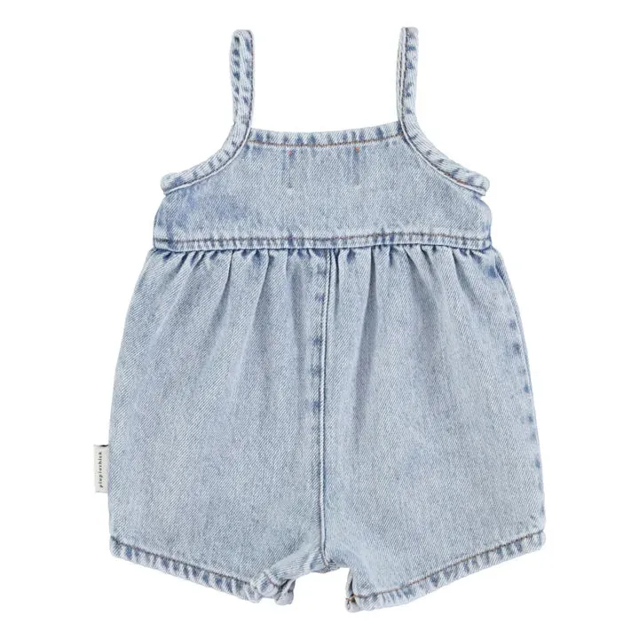 Piupiuchick Washed Blue Denim Baby Short Dungarees